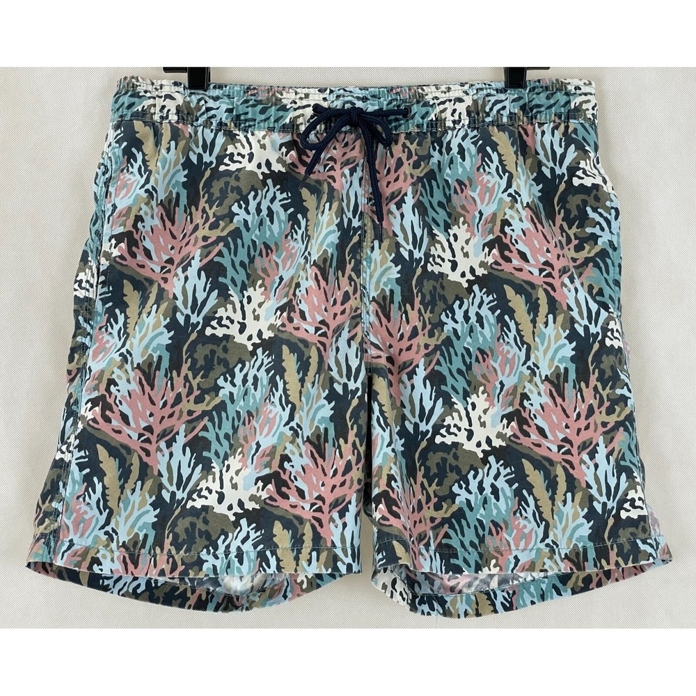 Tailor Vintage Men's L Blue Board Shorts Swim Trunks Coral Print w Mesh Lining